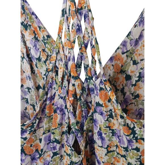 Angie Womens Dress Small Multicolor Floral Boho Strappy Back Tiered Maxi - Picture 8 of 10